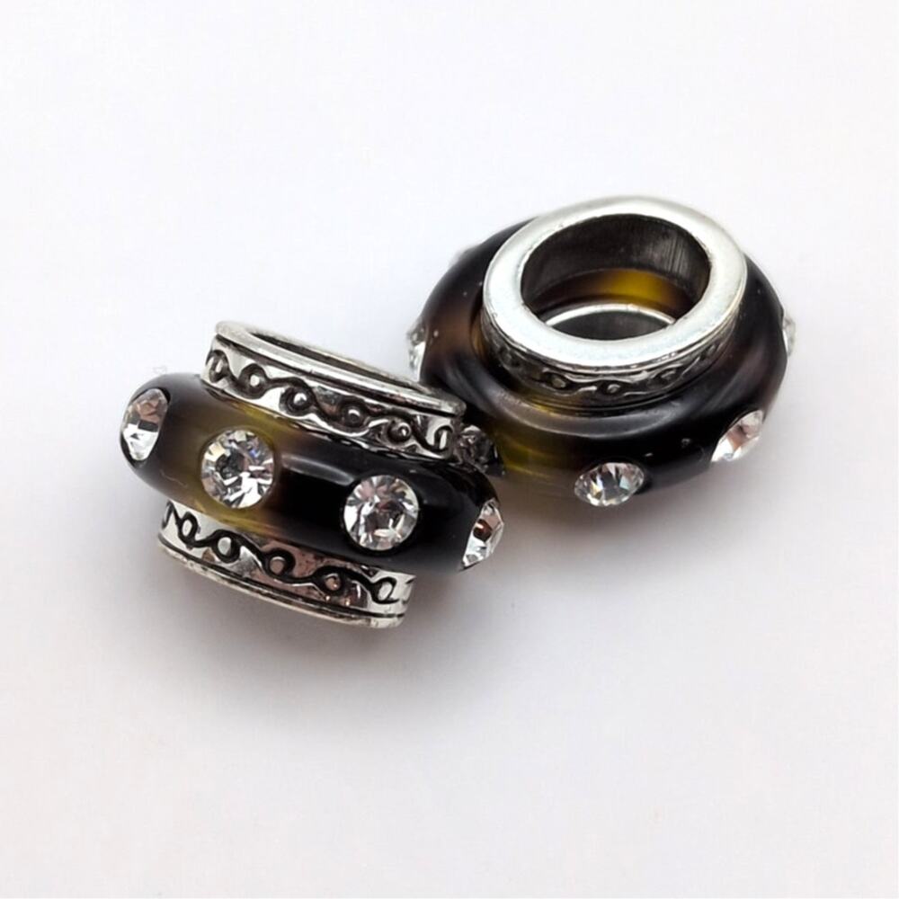 Brighton Dazzle Tortoiseshell OVAL Bead Spacer Charms Swarovski Crystal Set of 2
